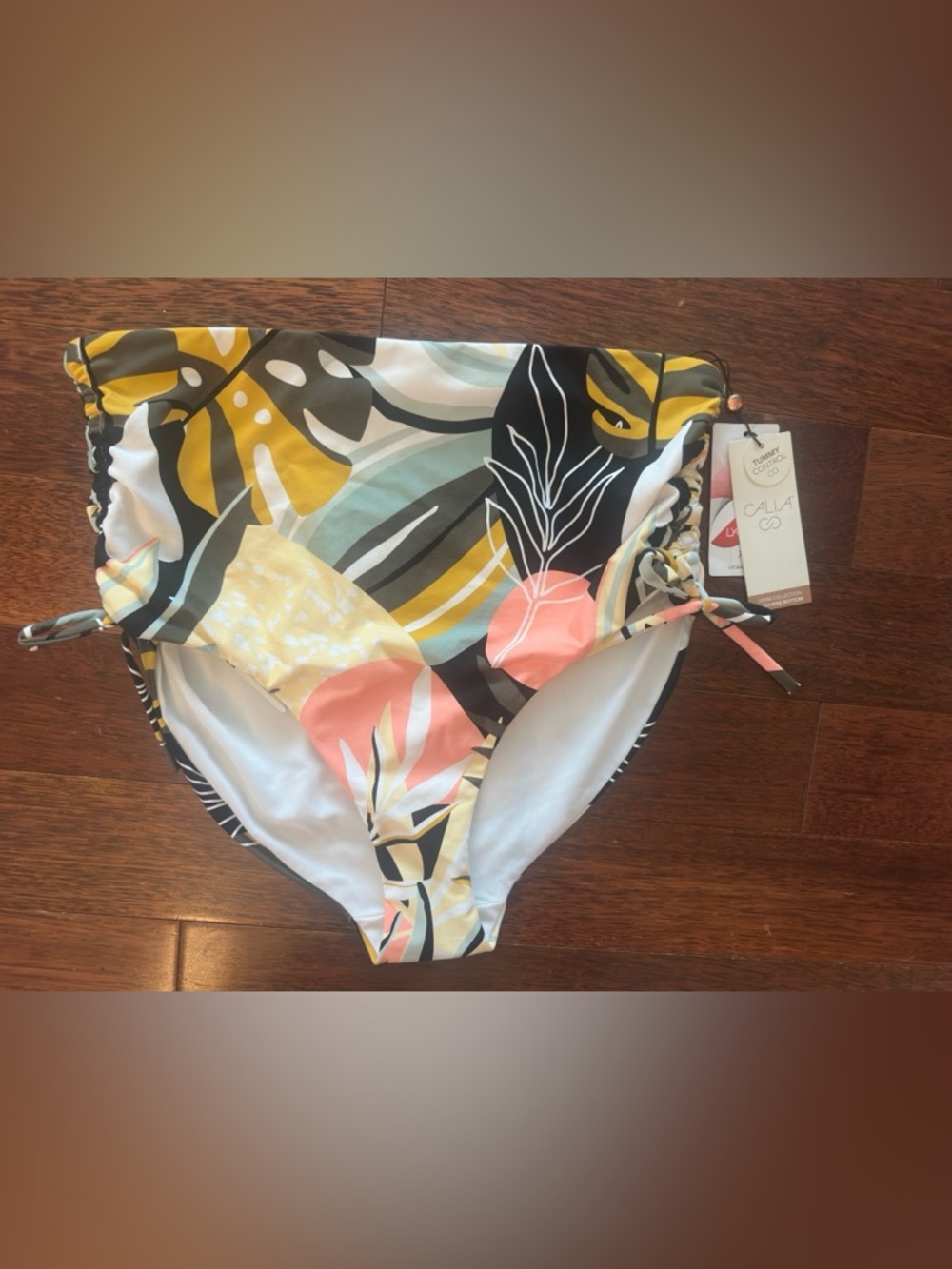 🆕 CALIA Womens' Tropical High-Waist Bikini Bottoms - Coral, Yellow, Black & Mint